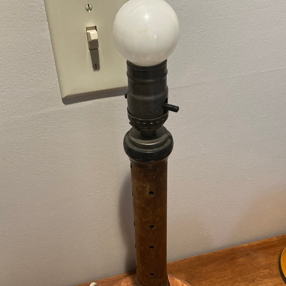 hand crafted antique spool lamp with five changeable shades rustic primitive - Picture 9 of 9